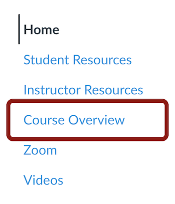 Screenshot of the Course Overview in the Course Navigation Menu