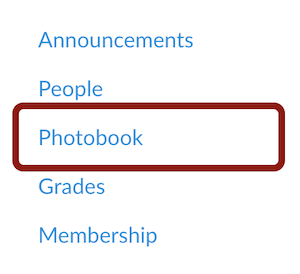Screenshot of the Photobook link in the Course Navigation Menu