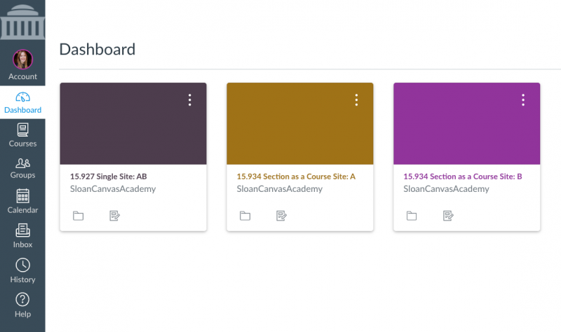 Screenshot of Canvas Dashboard Student View
