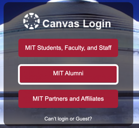 Click MIT Alumni button to log in to Canvas