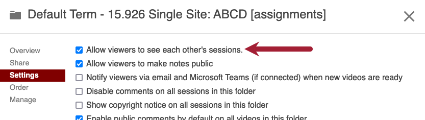 Select the Allow viewers to see each other's sessions checkbox