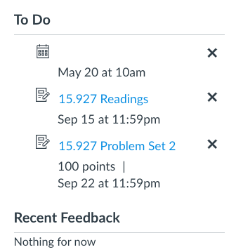 Screenshot of Canvas To Do list