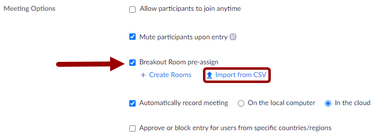 Click on Breakout Room Pre-assign and Import from CSV