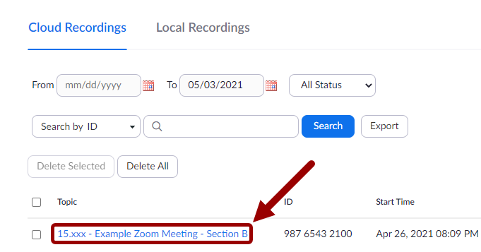 Click on Zoom Meeting Topic