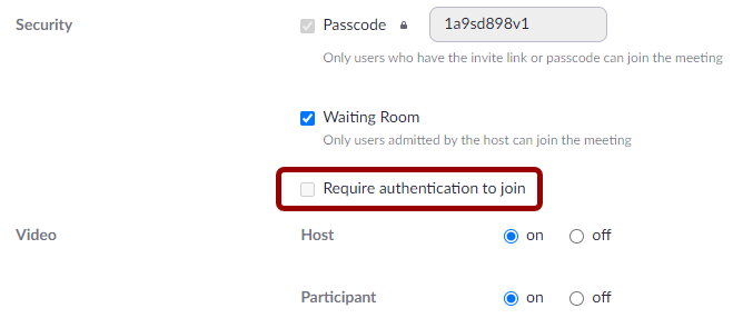 Uncheck Require authentication to join