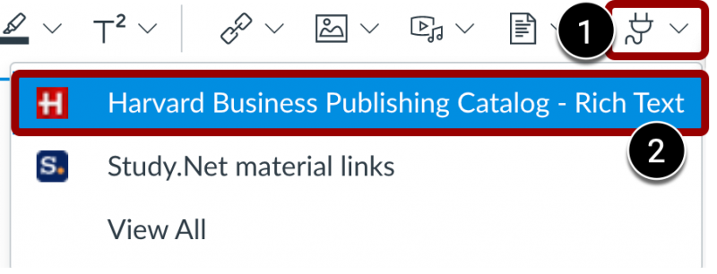 Click the Plug icon and select Harvard Business Publishing Catalog- Rich Text
