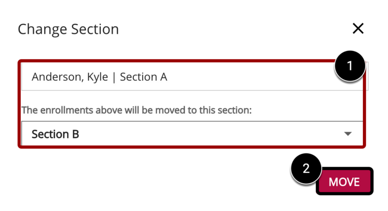 Screenshot of Section Change Confirmation