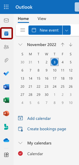 Screenshot of Calendar icon on Outlook.com