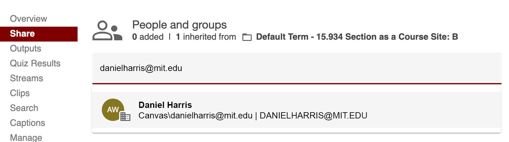 Screenshot of entering a student name
