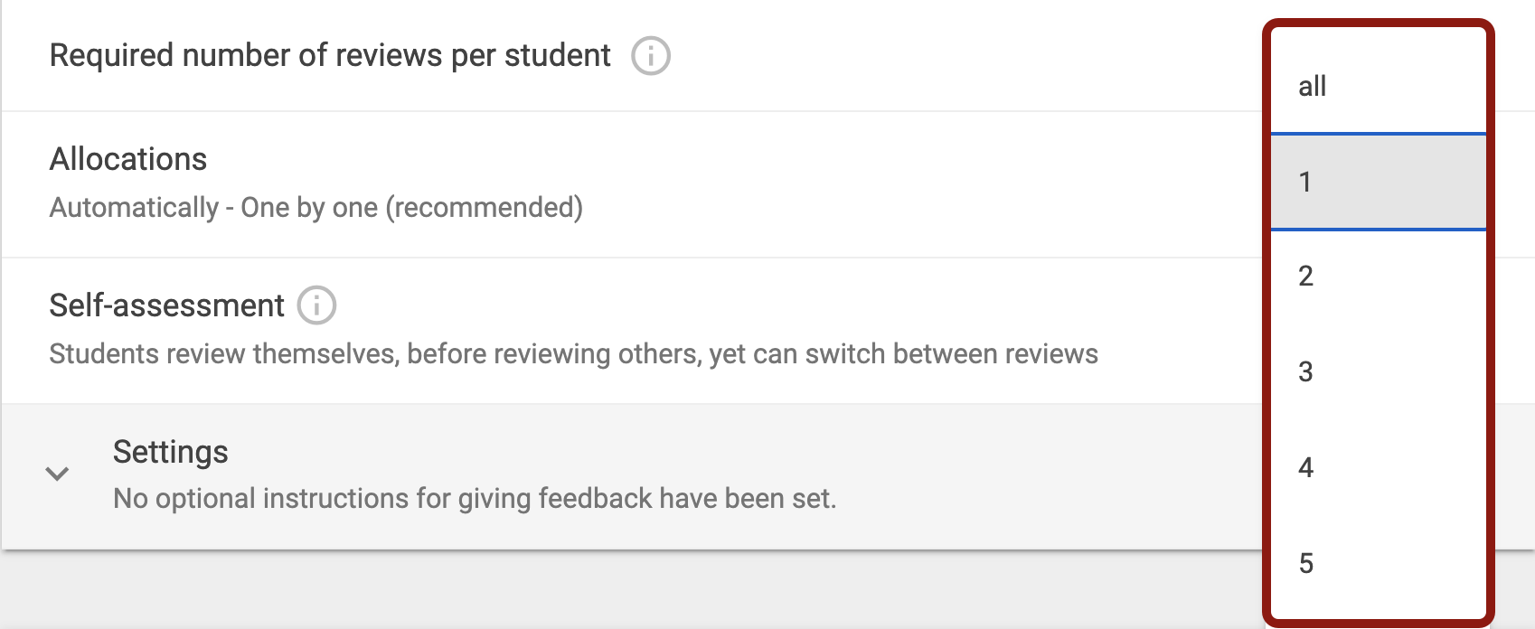 Set the required number of reviews per student