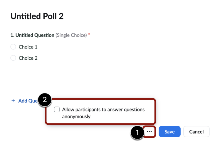 Screenshot of the Allow participants to answer questions anonymously option