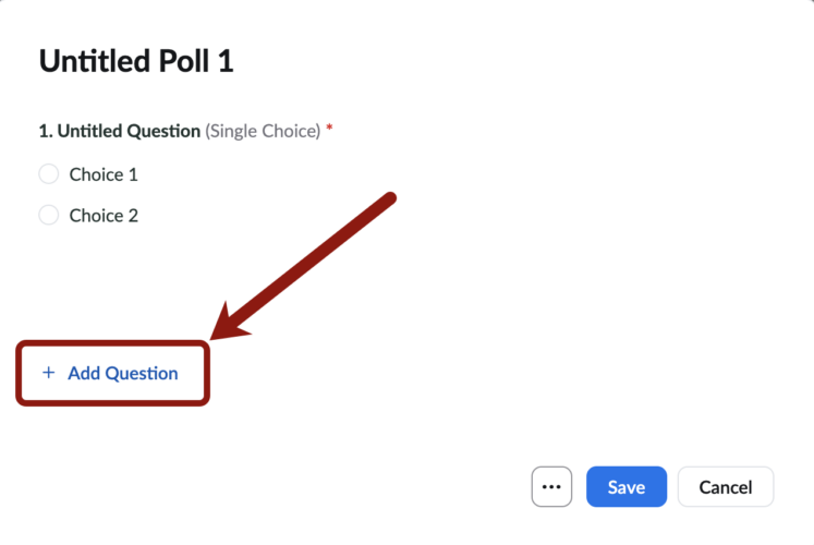 Screenshot of Add Question button on the Create Poll window