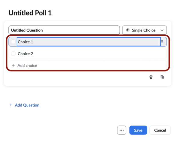 Screenshot of the Answer Choices on the Create Poll window