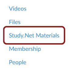 Screenshot of Study.Net Materials in Course Navigation Menu