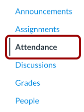 Screenshot of the Attendance link in the Course Navigation Menu in Canvas