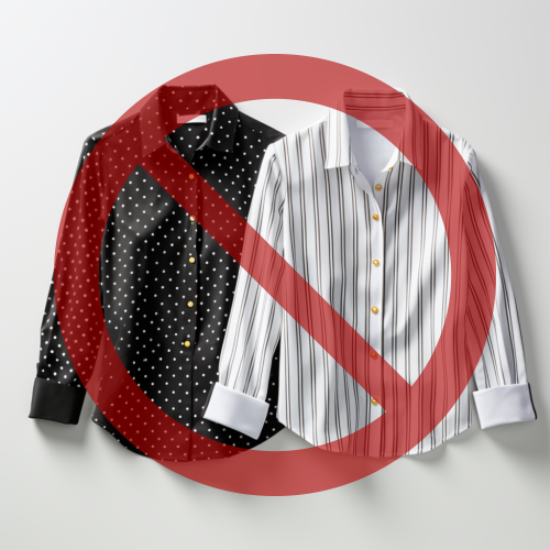 A black-and-white striped shirt and a black-and-white polka-dotted shirt