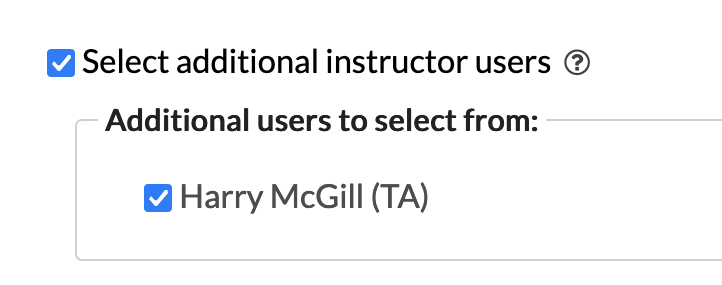 Screenshot of the Select additional instructor users checkbox
