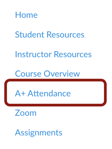 Screenshot of A+ Attendance in the Course Navigation Menu