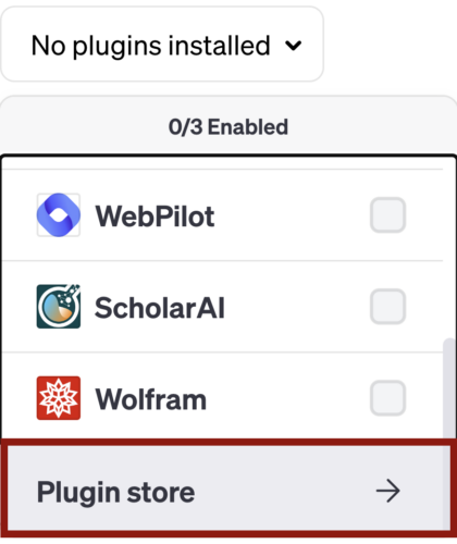 Screenshot of Plugin Store button