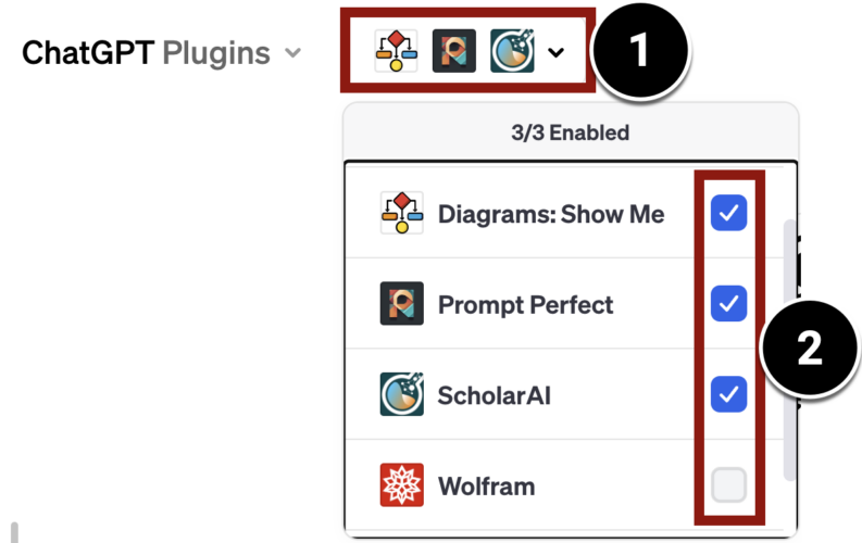 Screenshot of Plugins drop-down menu