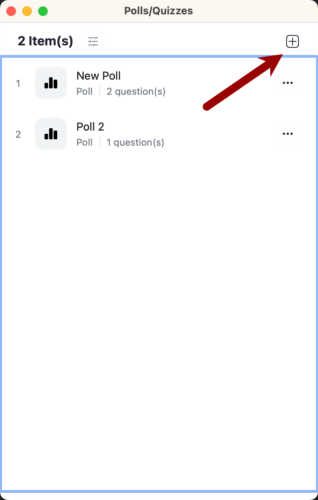 Screenshot of an arrow pointing to the plus button needed to create a new poll