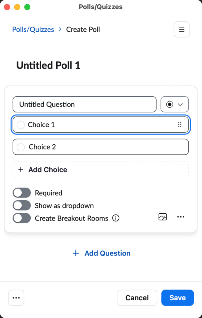 Screenshot of the Answer Choices on the Create Poll window