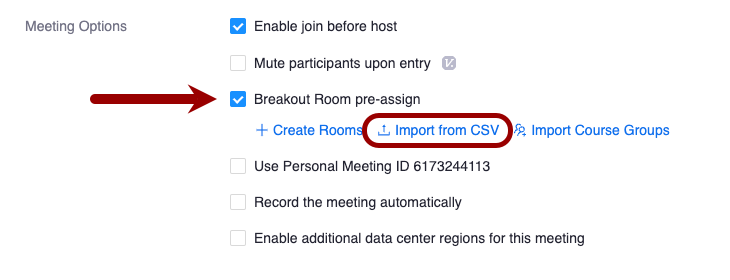 Screenshot of Meeting Options within Zoom Meeting Edit
