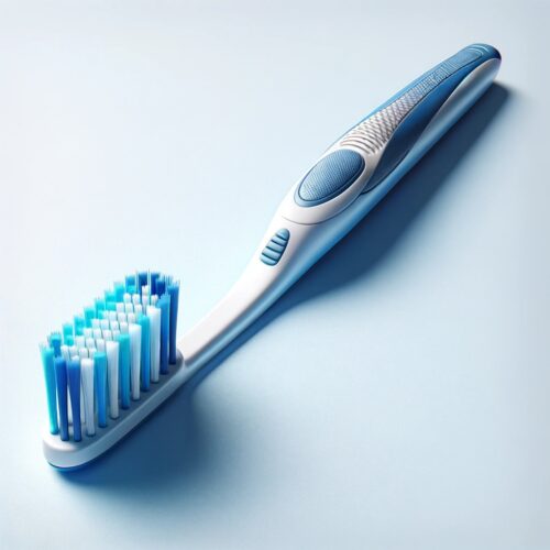A toothbrush on a light blue background.