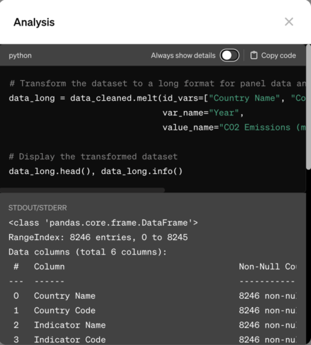 Screenshot of the Analysis window