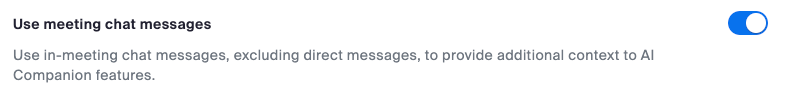Screenshot of zoom ai companion settings for using chat messages
