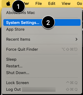 Screenshot of the apple menu with system settings highlighted.