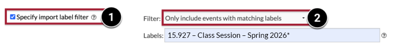 Screenshot of "Specify import label filter" checkbox and "Filter" drop-down