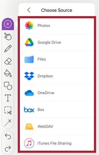 Screenshot of Choose Source menu