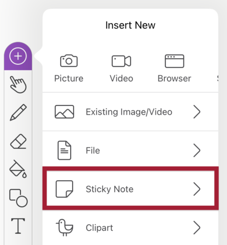 Screenshot of Add Sticky Note button