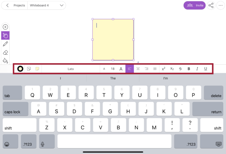 Screenshot of Sticky Note formatting options