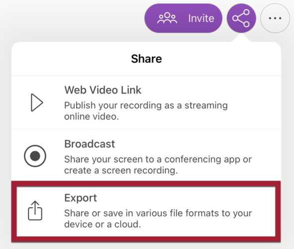 Screenshot of Export button