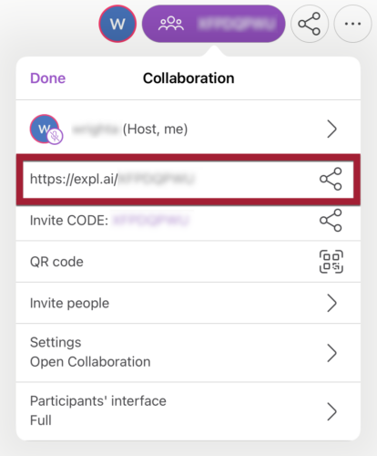 Screenshot of Sharing options