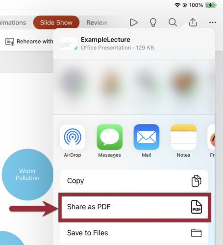 Screenshot of Share as PDF button