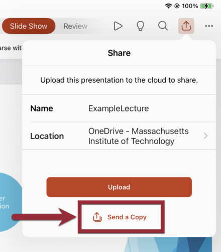 Screenshot of Send a Copy button