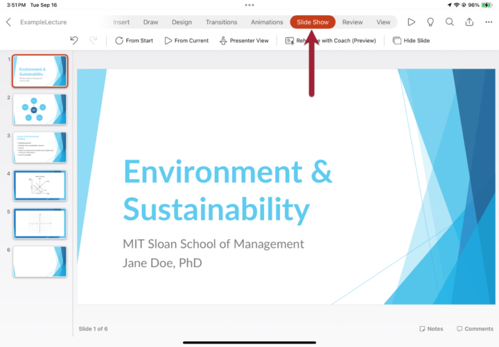 Screenshot of Slideshow tab