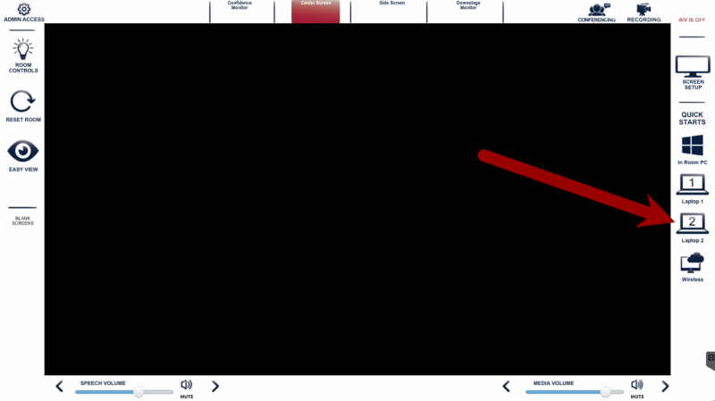 Teaching table interface with an arrow pointing to laptop 2