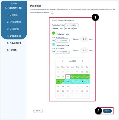 screenshot of the Deadlines screen