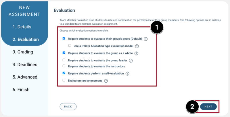 Screenshot of Evaluation options