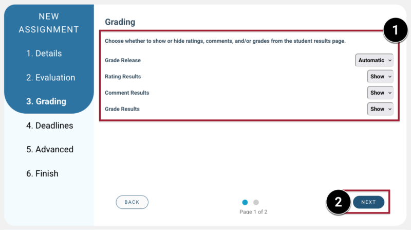 Screenshot of Grading window