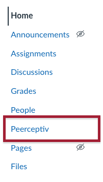 Screenshot of Peerceptiv in Course Navigation Menu