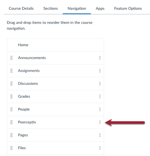 Screenshot of Navigation tab under Settings