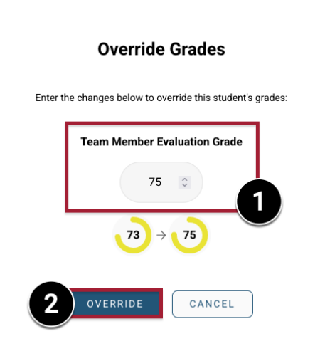 Screenshot of Override Grades window