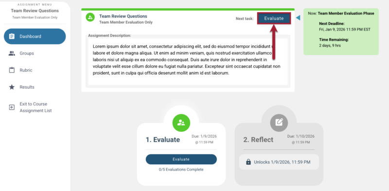 Screenshot of Evaluate button