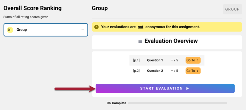 Screenshot of Start Evaluation button