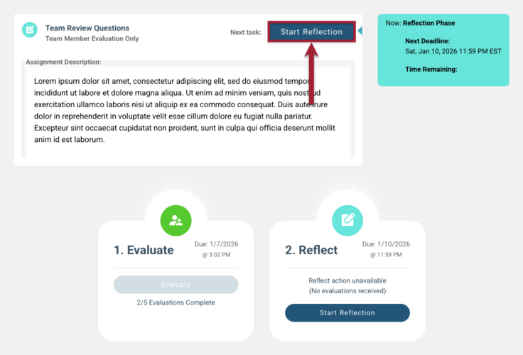 Screenshot of Start Reflection button